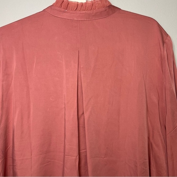 CHICO'S XL Ruffle Tie Neck Pullover Satin Blouse Burnished Rose Work Romantic - Picture 13 of 14